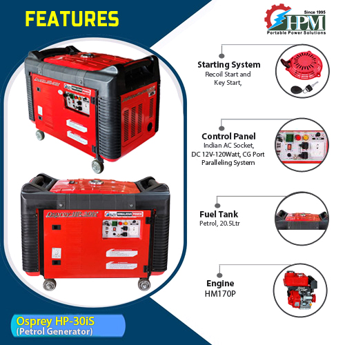 3.3 KVA Petrol Inverter Generator, Model Osprey HP-30is, Recoil & Self Start
